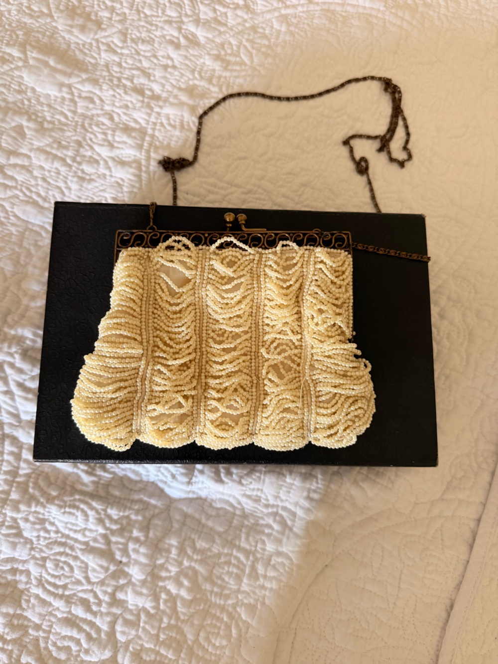 Beaded Cream Vintage-Style Evening Clutch